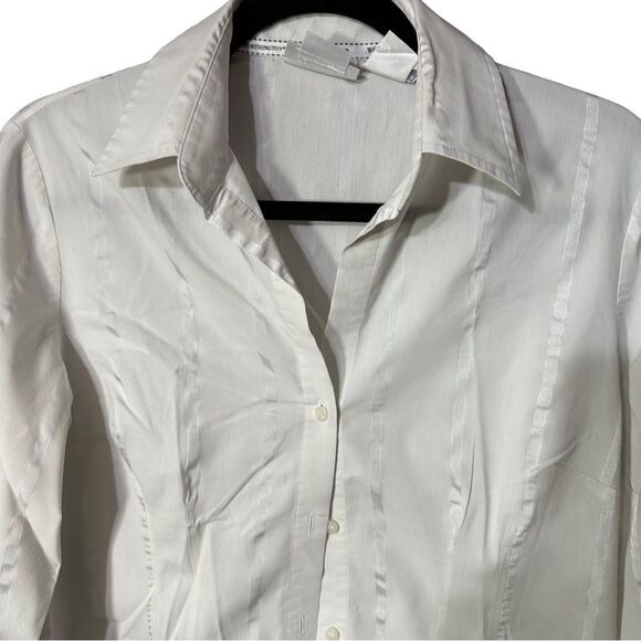 Worthington Women’s White Pinstripe Stretch Long Sleeve Dress Shirt Sz 6 - Picture 4 of 8